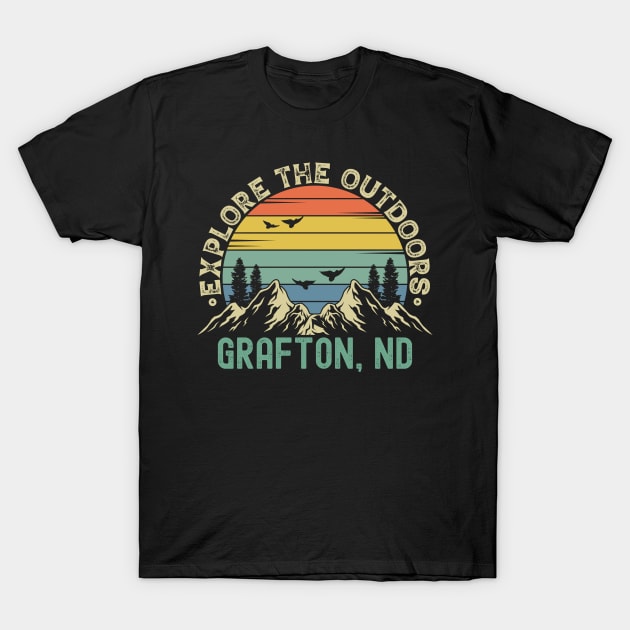 Grafton, North Dakota - Explore The Outdoors - Grafton, ND Colorful Vintage Sunset T-Shirt by Feel Good Clothing Co.